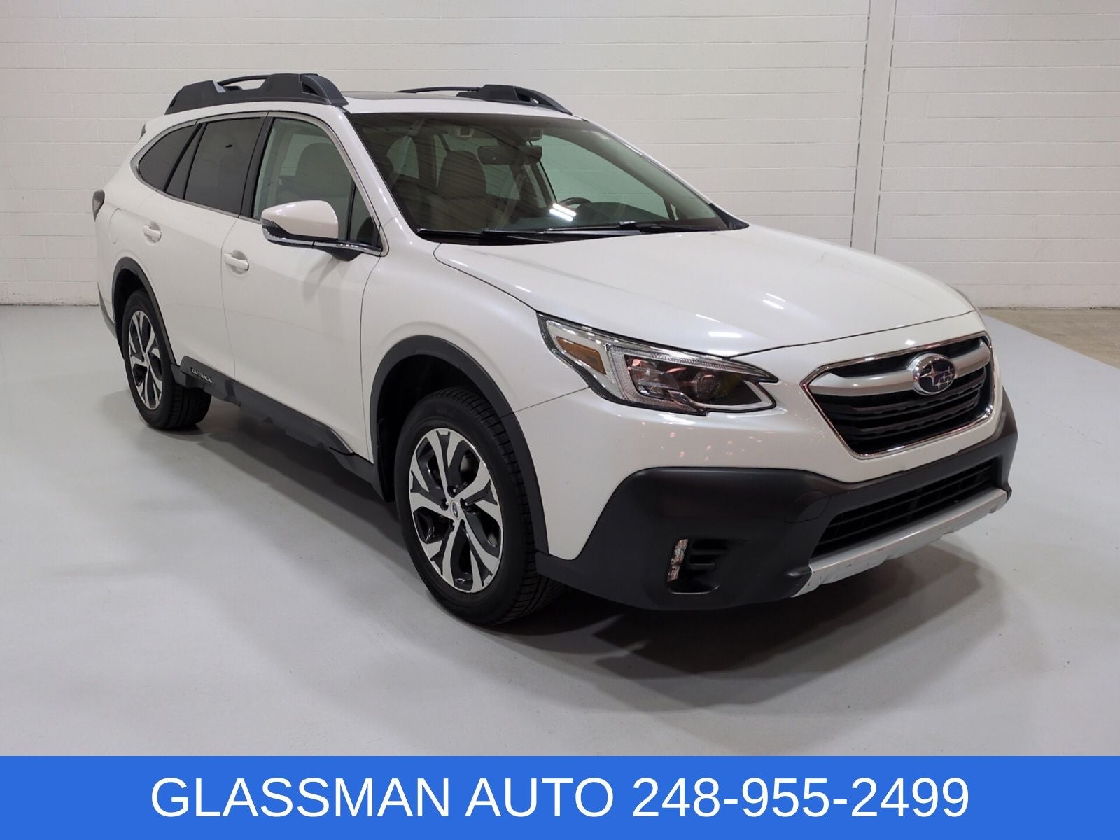 2020 Subaru Outback Limited in Crystal White Pearl — front three-quarter view